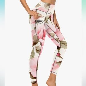 Kevamolly pink floral leggings Thick High-Waist 4-Way Stretch Running Yoga Pants